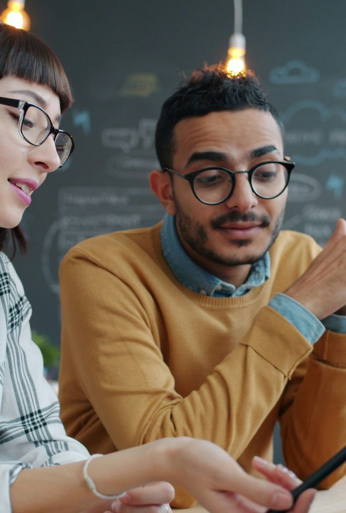 Business professionals reviewing a technology project